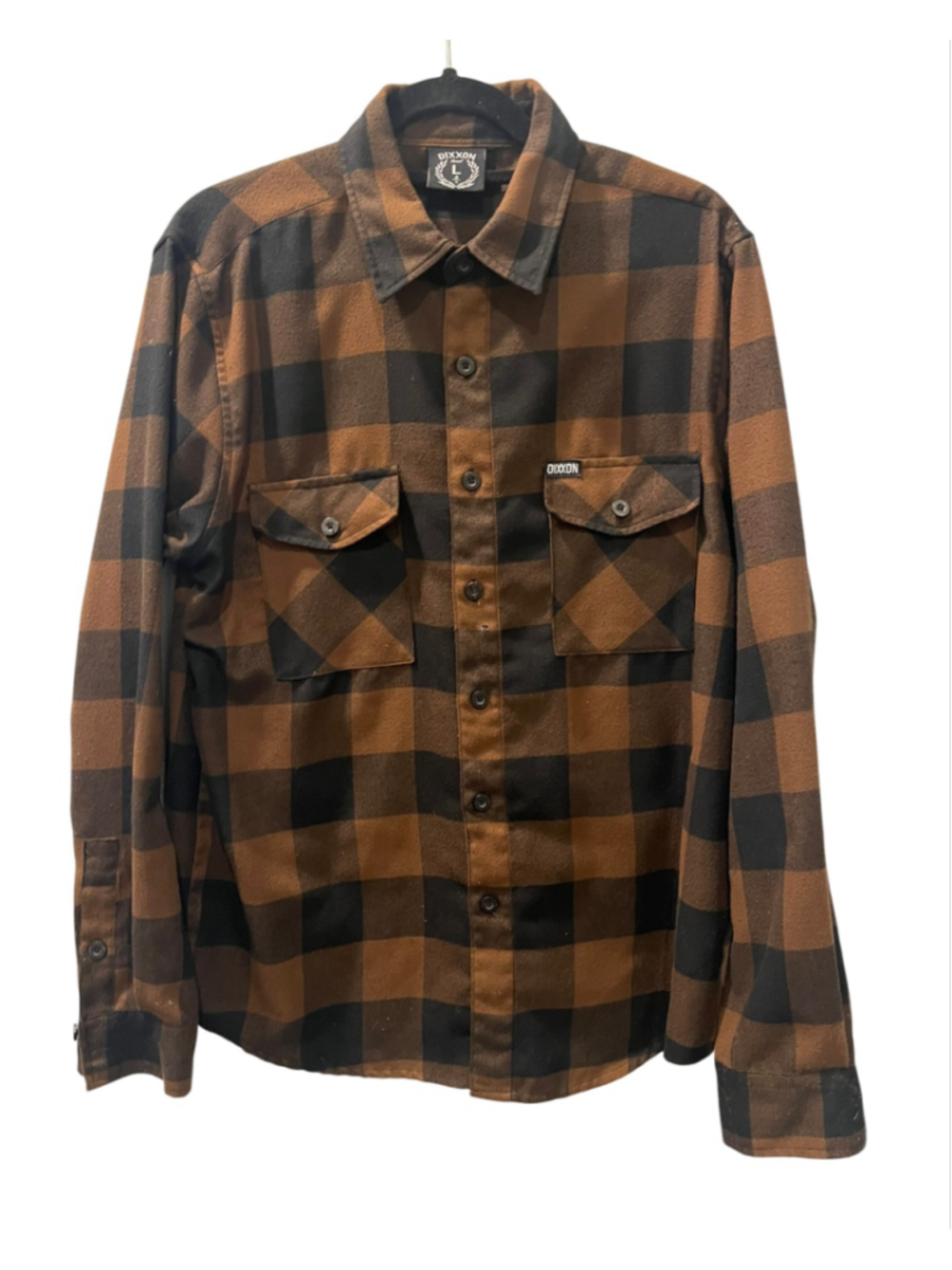 Dixxon Men's Willie Nelson Buffalo Plaid D-Tech Flannel Shirt Brown Black Large